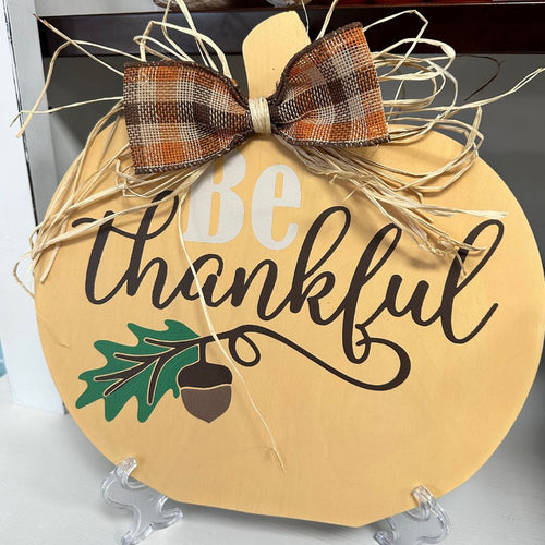 BE THANKFUL WOOD PUMPKIN WITH BOW